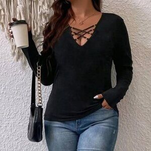 Plus Crisscross Front Ring Detail Tee 3XL NWT